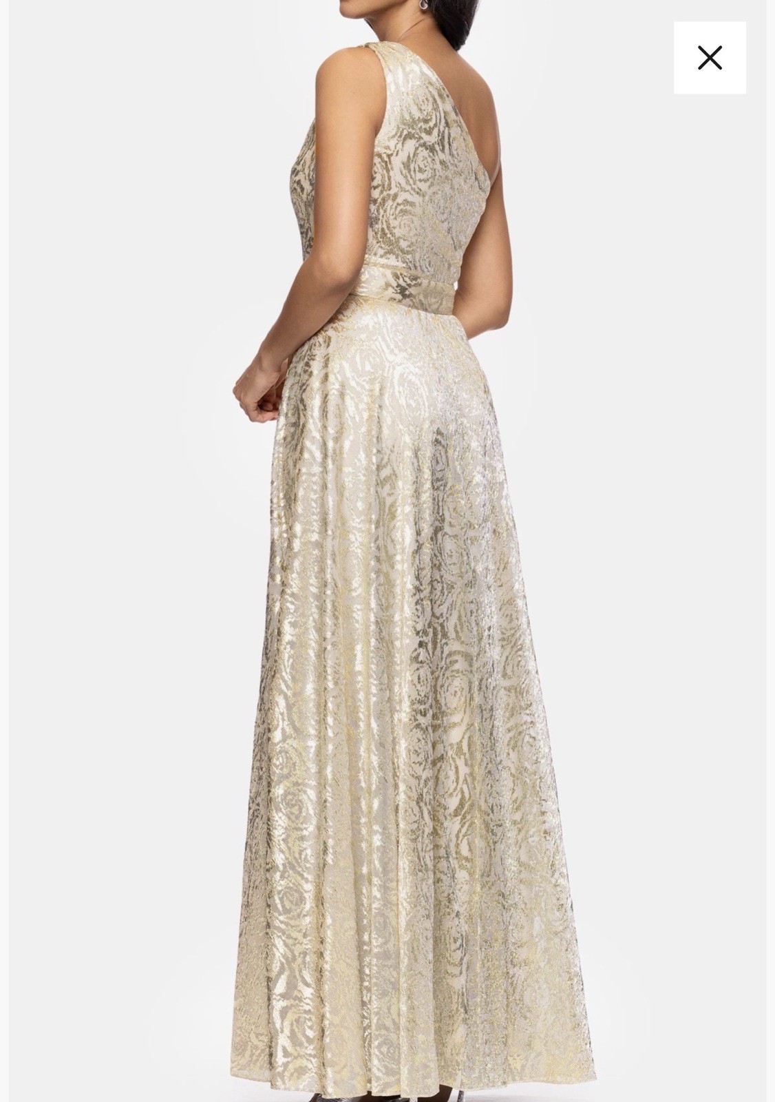 BETSY AND ADAM “MARIAH” METALLIC FOIL KNIT ONE SHOULDER DRESS A27193 Size 14