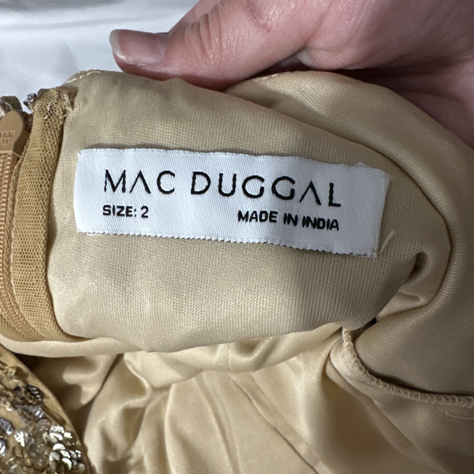 NEW $598 Mac Duggal [ 2 ] 5477 Floral Embellished Scoop Neck Gown Gold #Q1178