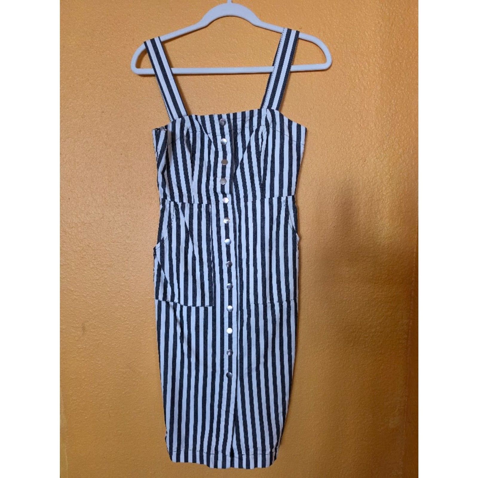 Denim black and white striped dress Size S Forever 21