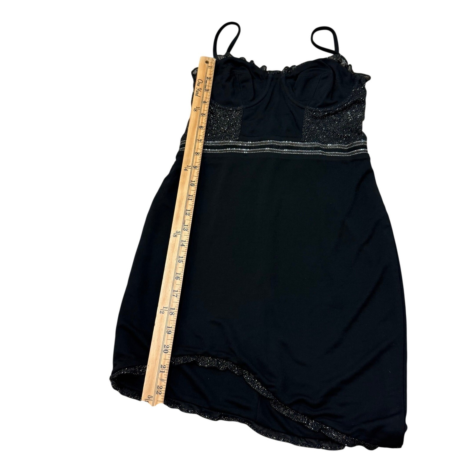 Hours Black Mini Dress Lace Trim Bodycon Sparkle Spaghetti Strap Party Dress