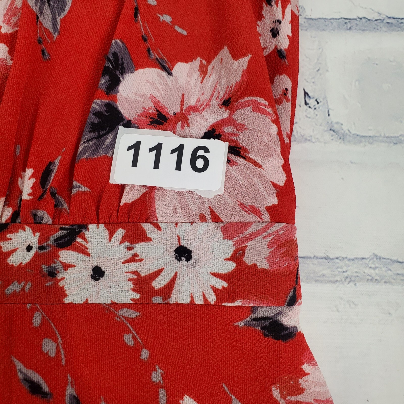 Elle Dress Womens Small Red Floral High Neck Ruffle Sleeveless Back Tie Summer
