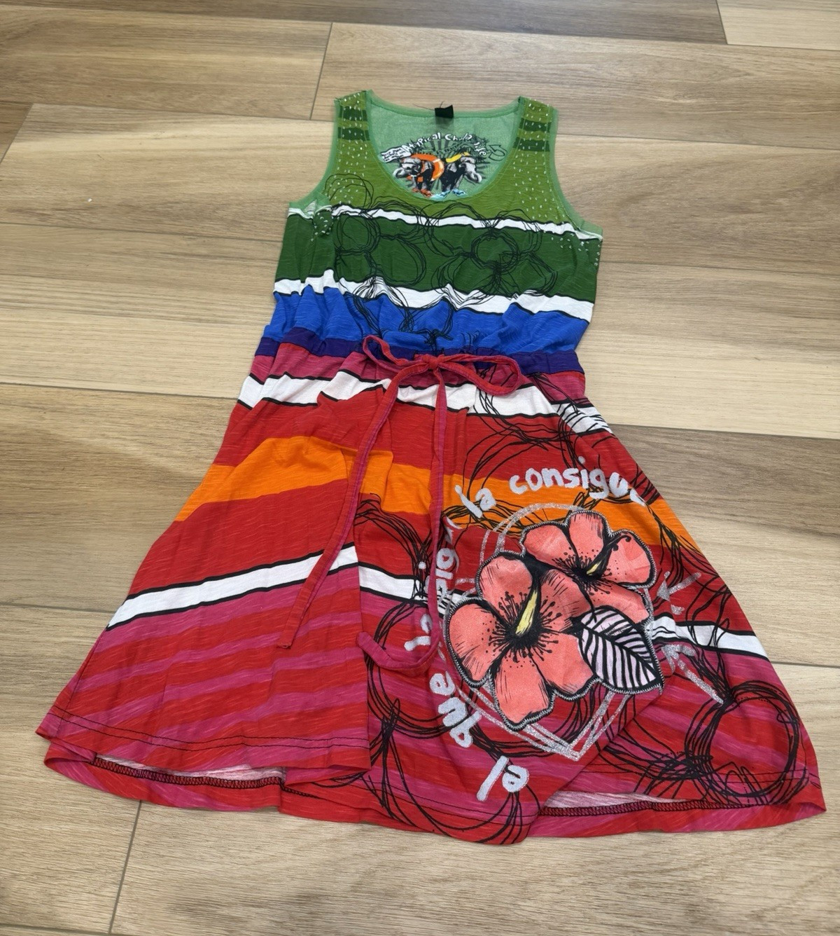 Desigual Multicolor Striped Graphic Print Sleeveless Tank Knit Dress L