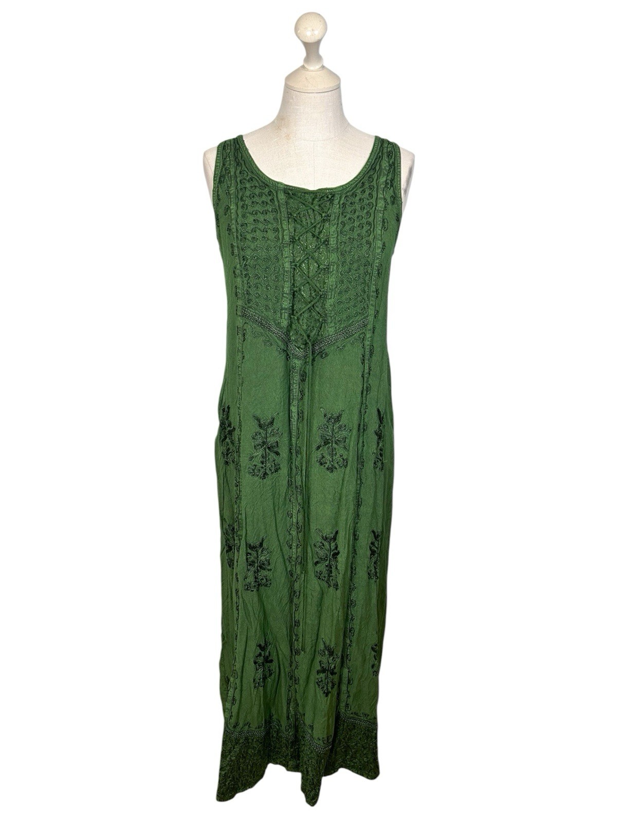 NWT Sakkas Maxi Boho Corset Dress With Embroidery L/XL Emerald Green