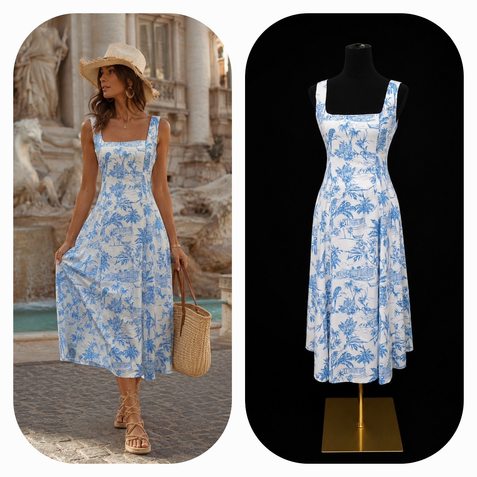 Joie Tropical Print Sleeveless Midi Dress Size 10 White Blue Linen Blend Resort