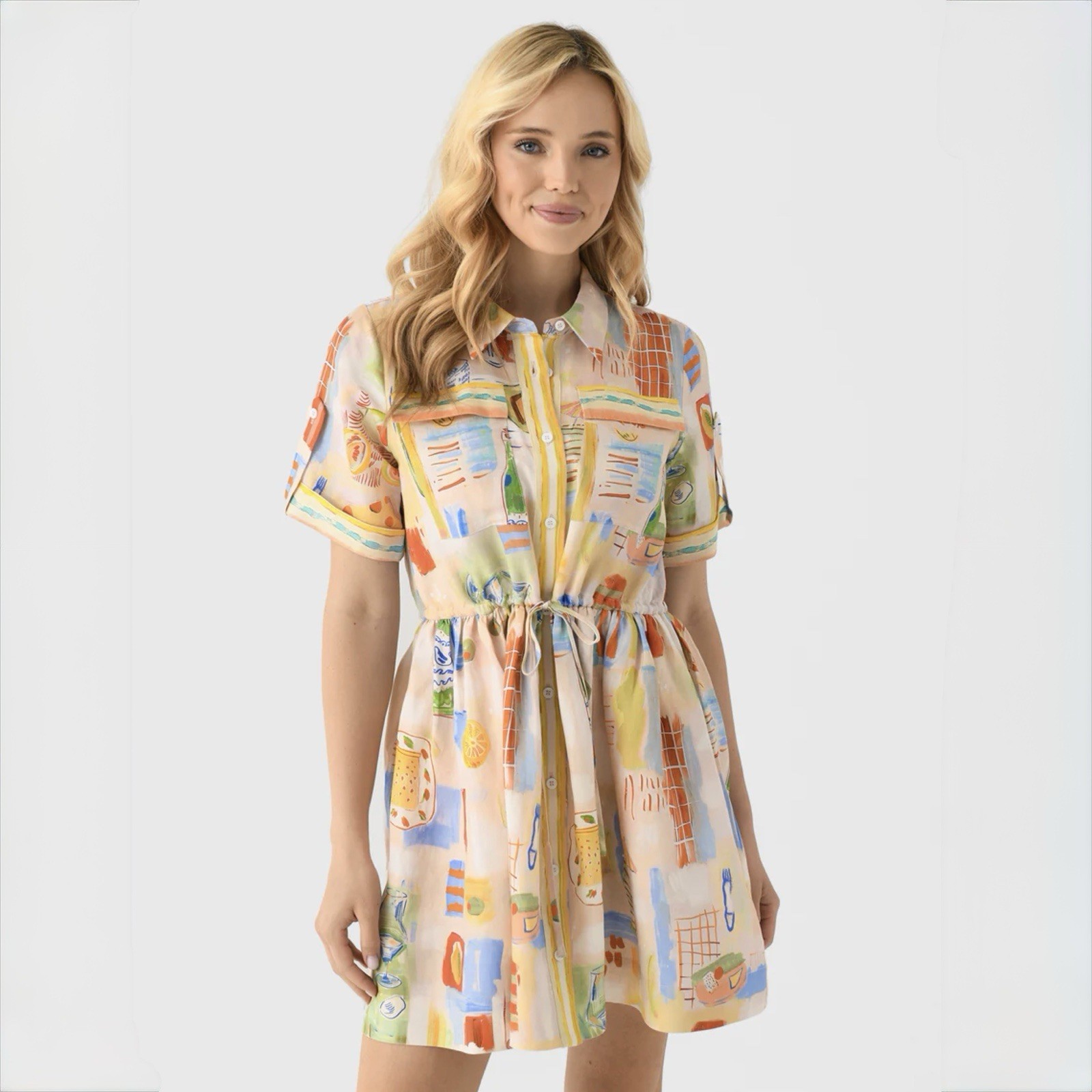 Hunter Bell Peyton Mini Shirt Dress Linen Blend Happy Hour S M L NWT Summer