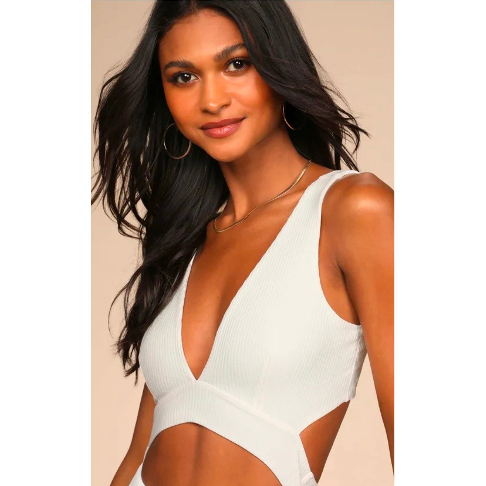 Lulus Women Large Divide & Contour White Midi Dress Ribbed Cutout Slit Bodycon