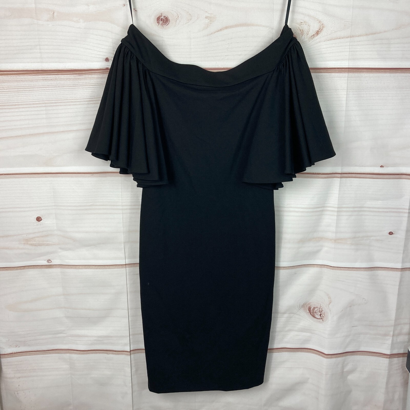AQ/AQ Dress Womens US 6 Black Off The Shoulder Ponte Sheath Ruffle Sleeve Solid