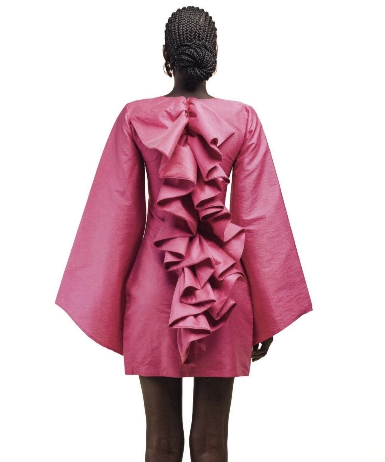 Orire Dayar Pink Ruffled Back High Neck Asymmetrical Sleeves Mini Dress U.S. 2