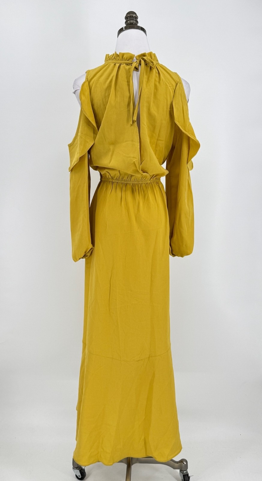 Hayden Los Angeles Mustard Yellow Cold Shoulder Mock Neck Blouson Dress Sz L NEW