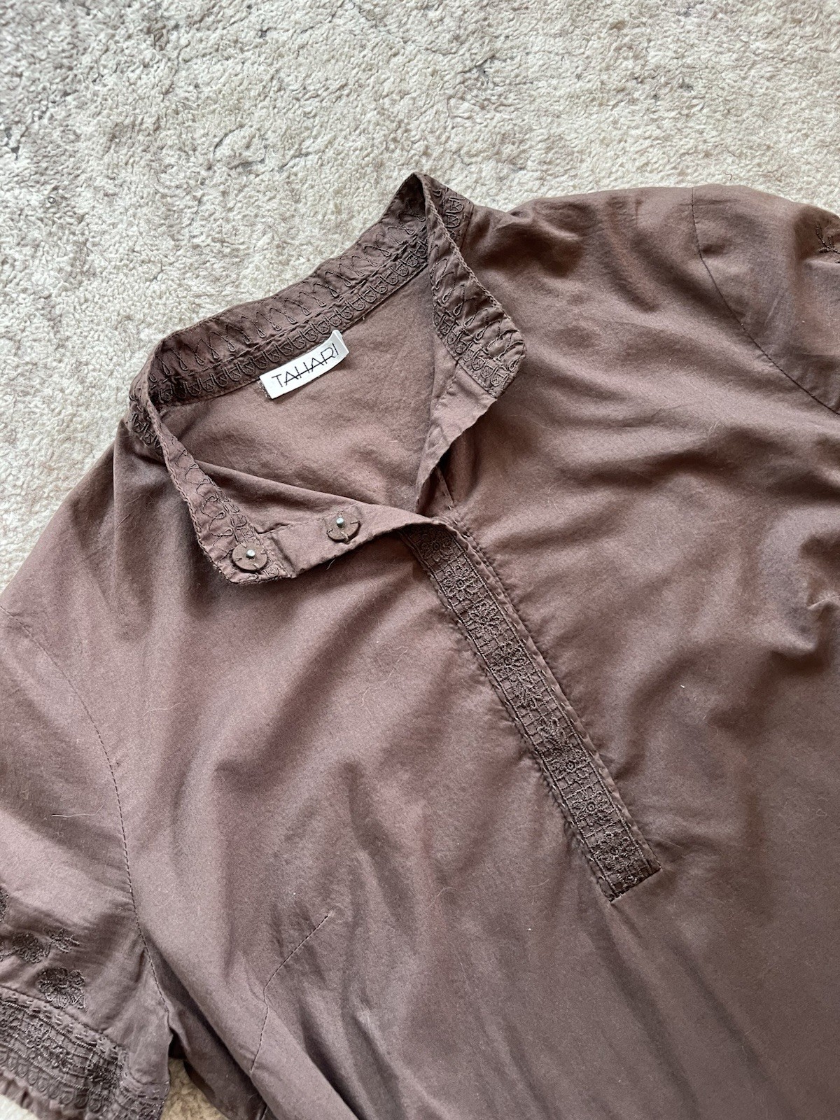 Tahari Women’s Size S Brown Solid Collared Short Sleeve Button T-Shirt Dress