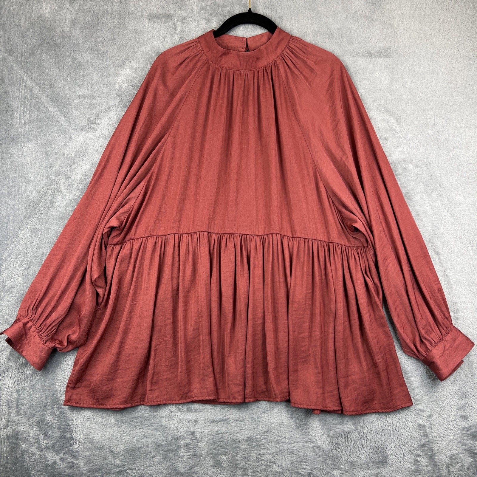 Glam Babydoll LS Dolman Mini Dress Tunic Top Size Large Orange Mock Neck Flowy