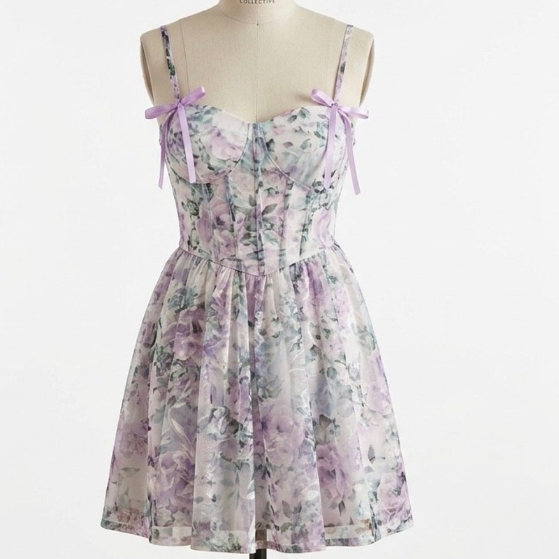 NWT Francesca’s Mi Ami Corset Floral Mini Dress – Lavender Floral size M
