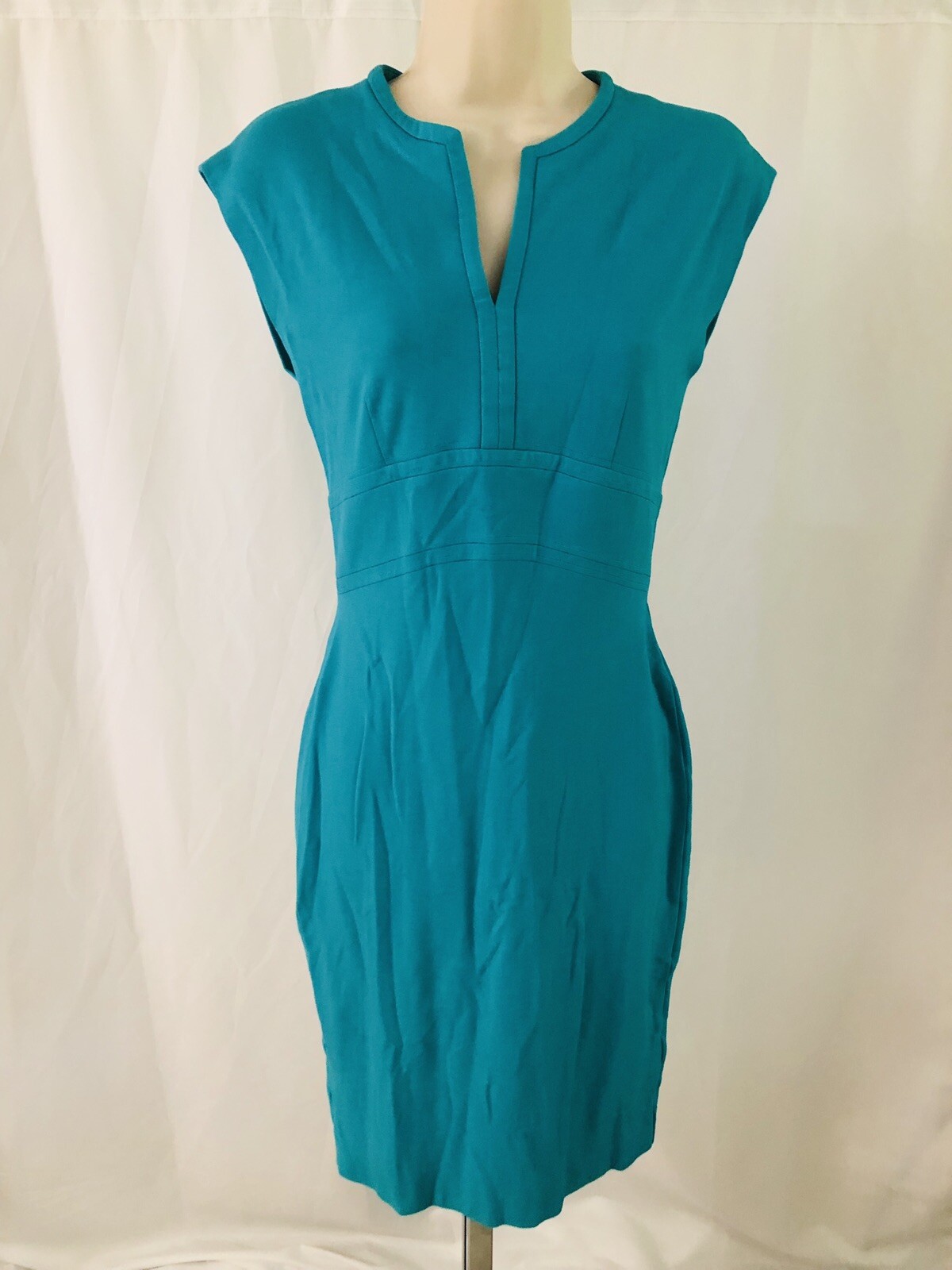 Escada Blue Cap Sleeve V Neck Sheath Dress 90s Y2K Luxury Coastal 34 XS / S