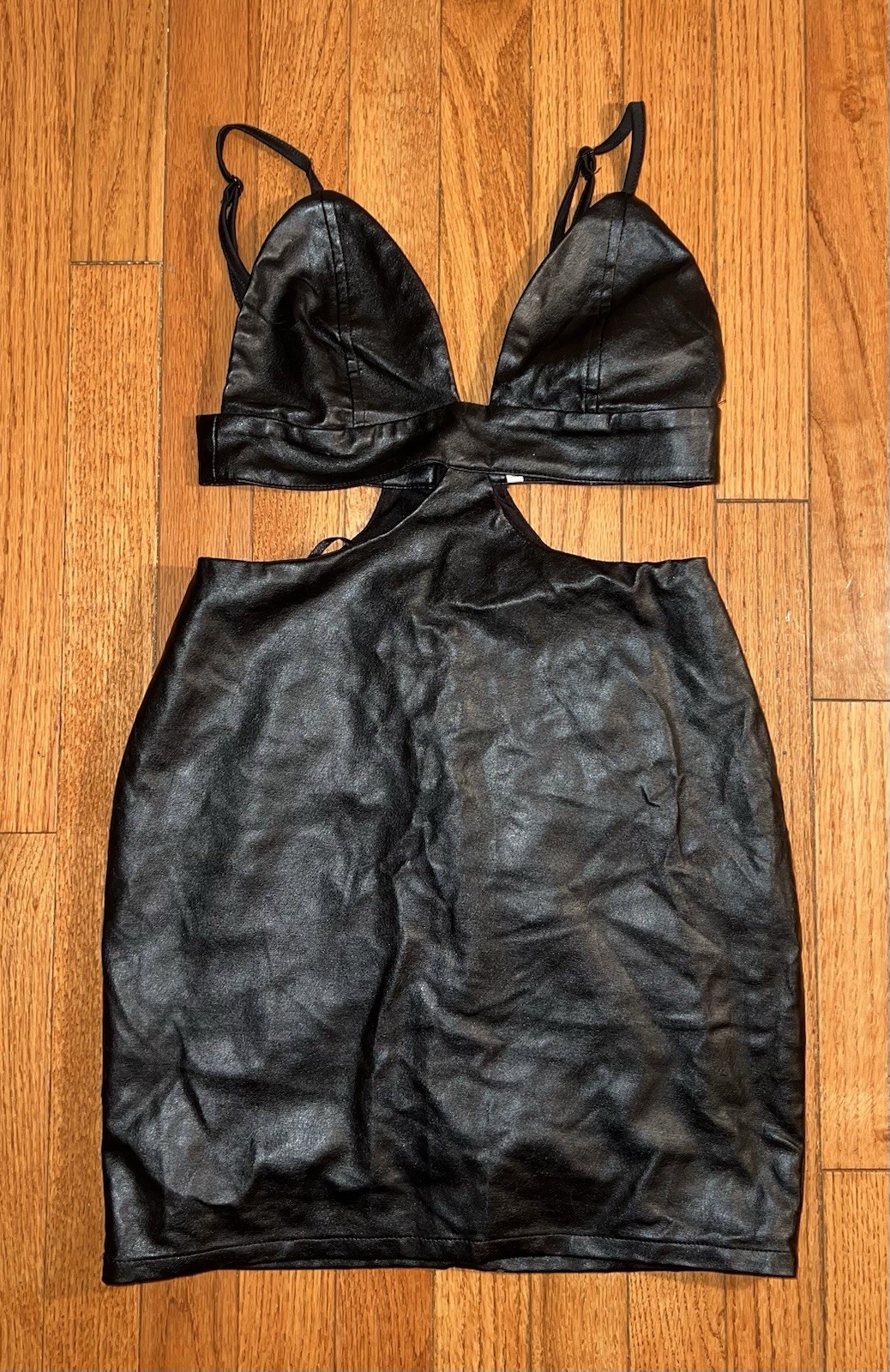 BY THE WAY Sz XS Suki Black Faux Leather Cut Out Mini Dress Club Biker Festival