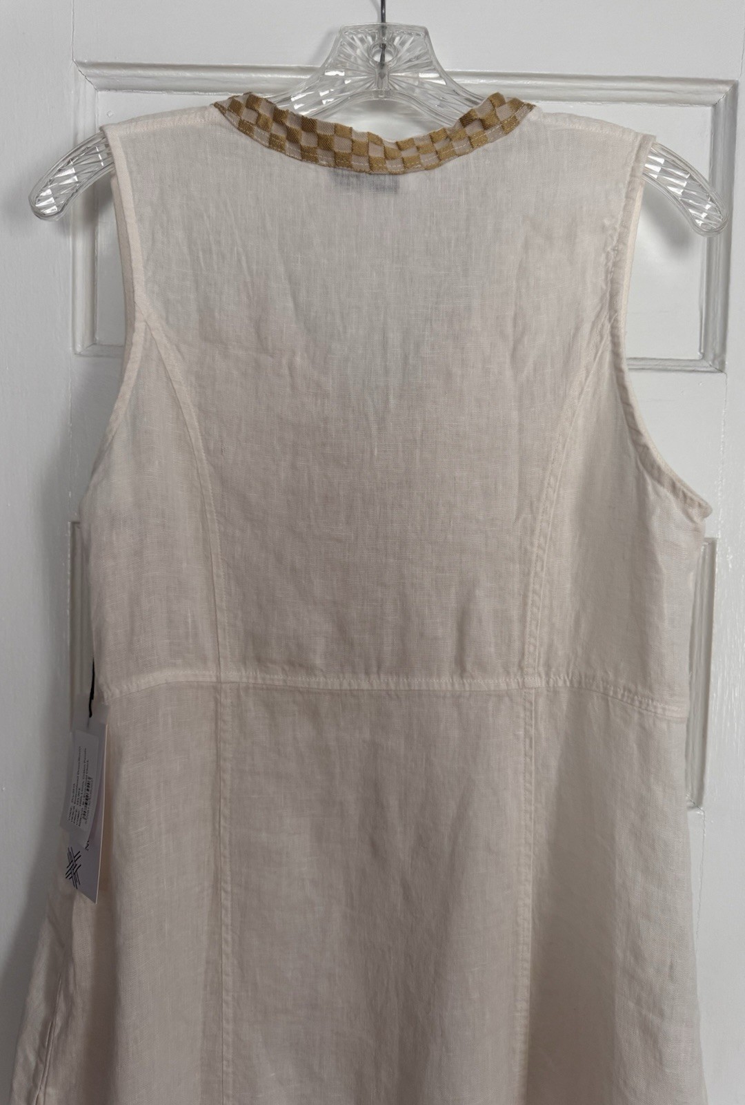 Haris Cotton 100% Linen Tiered Maxi Sleeveless Dress Medium Gold Embroidered New