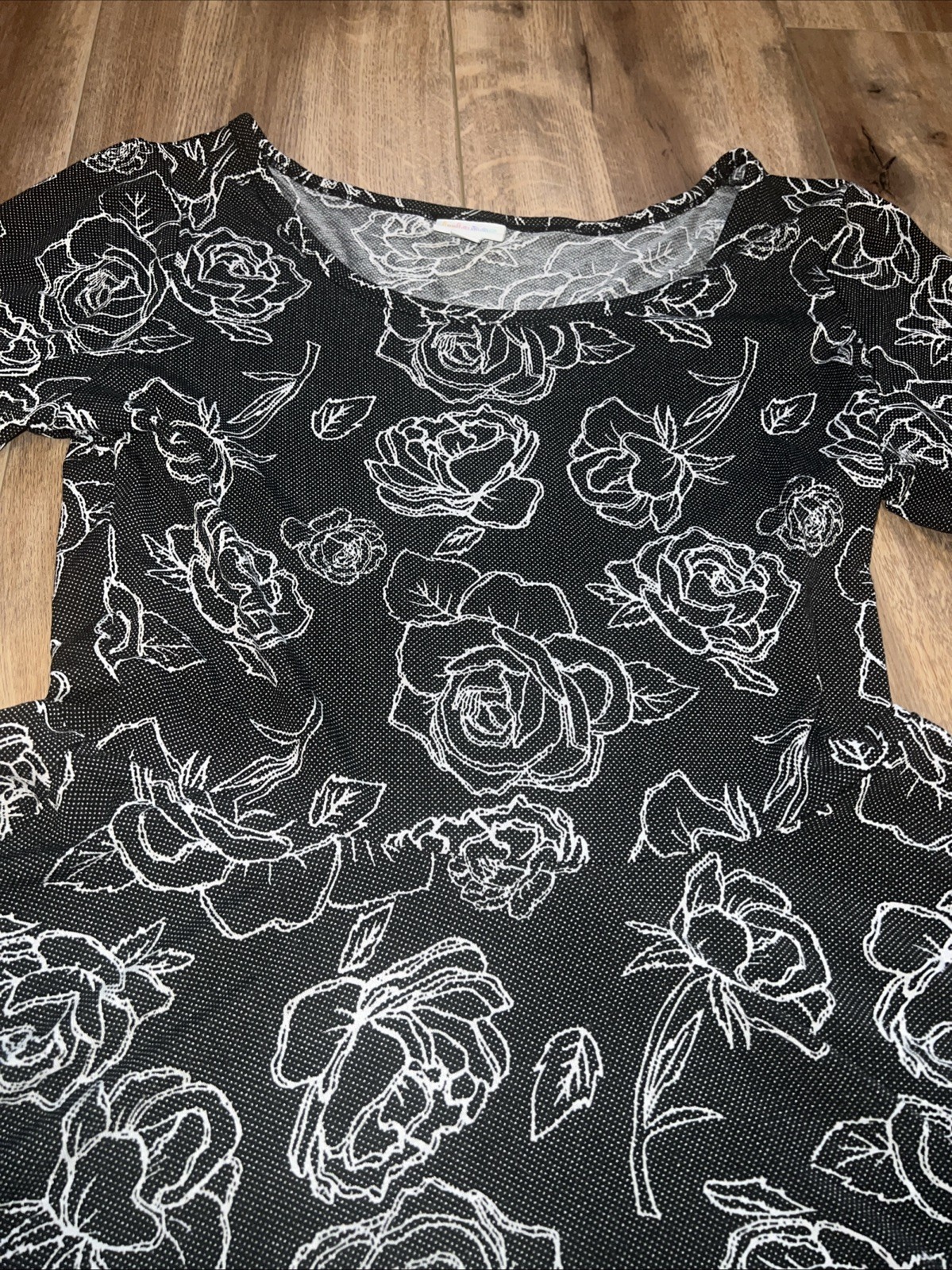 Lularoe Nicole Dress Black White Dots Tattoo Roses 2XL 22/24 20/22 2X Vintage ❤️