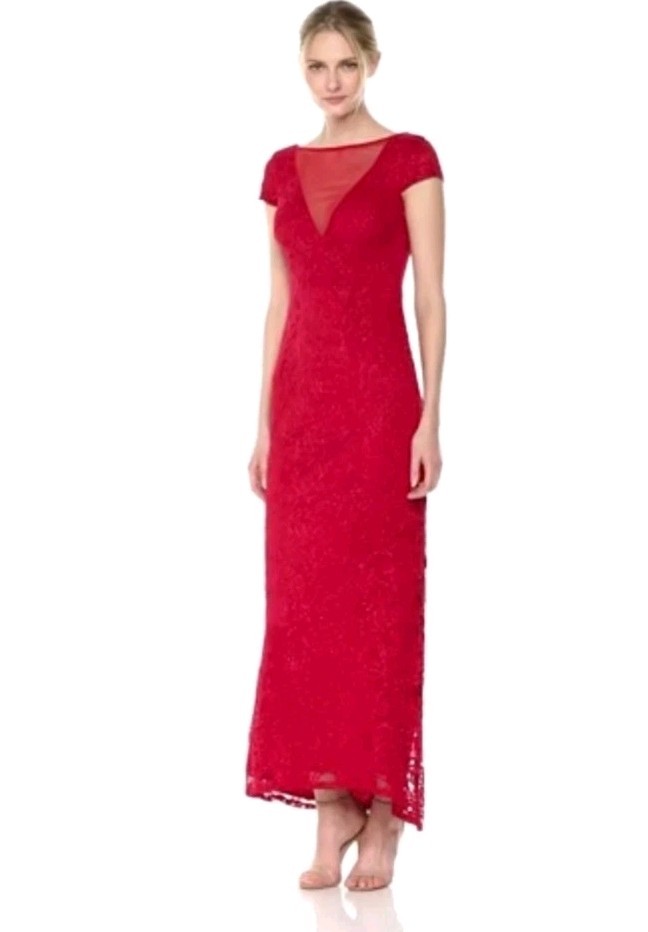 $228 Medium US 6 ❤️ Marina Stretch Red Women Push up A Line Lace Gown Dress