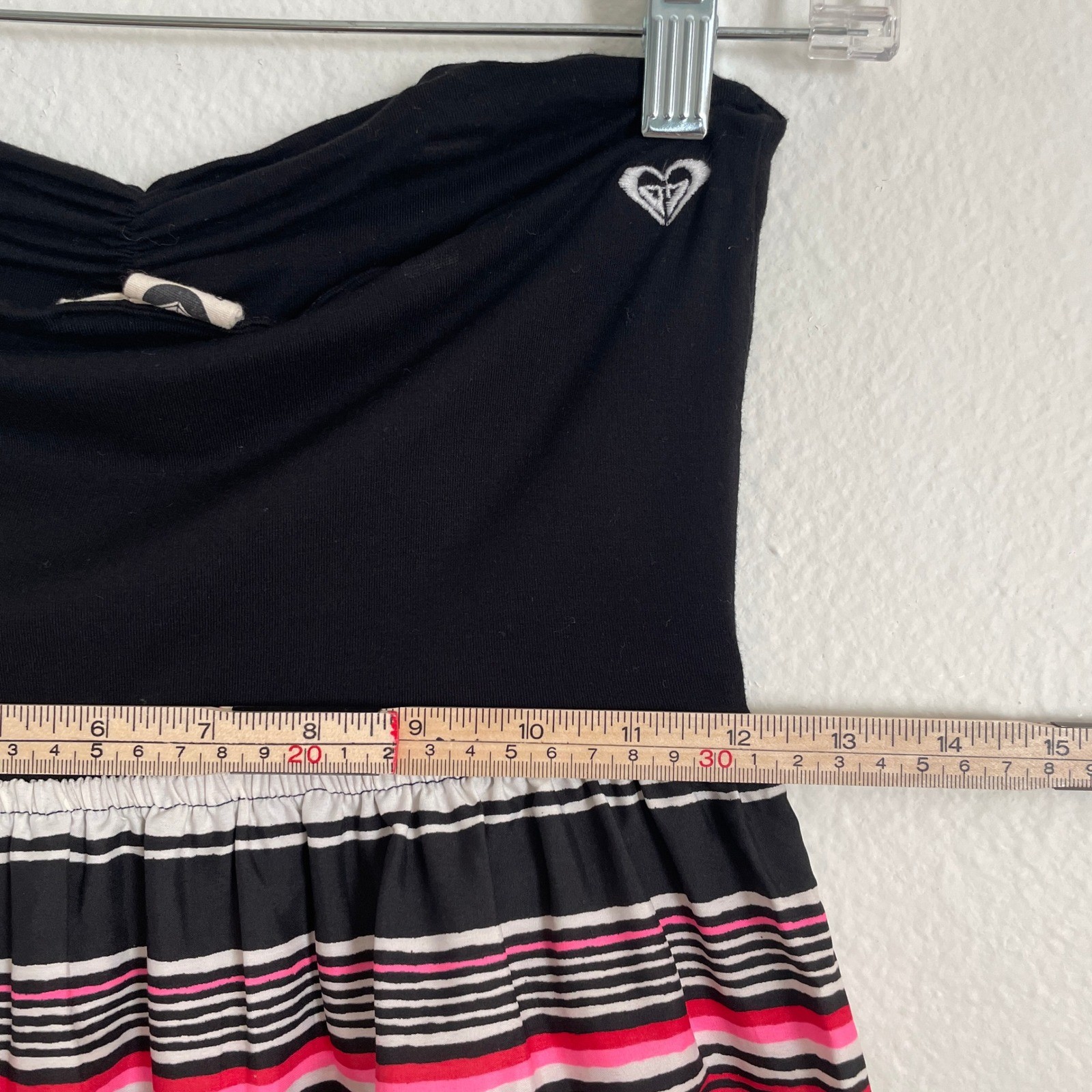 Roxy Strapless Striped Mini Sun Dress Black Pink Multi Festival Y2K Boho Wmns M