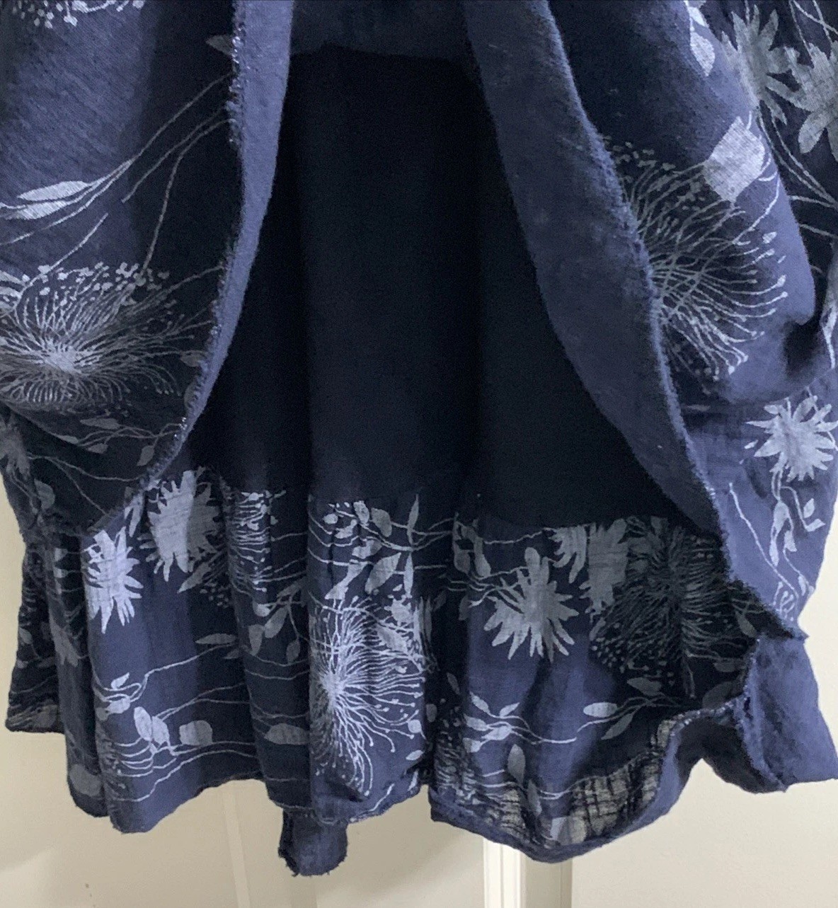 NEW Dress LARGE Pullover Layered Hem Textured Fabric Blue Floral ITALY MODA