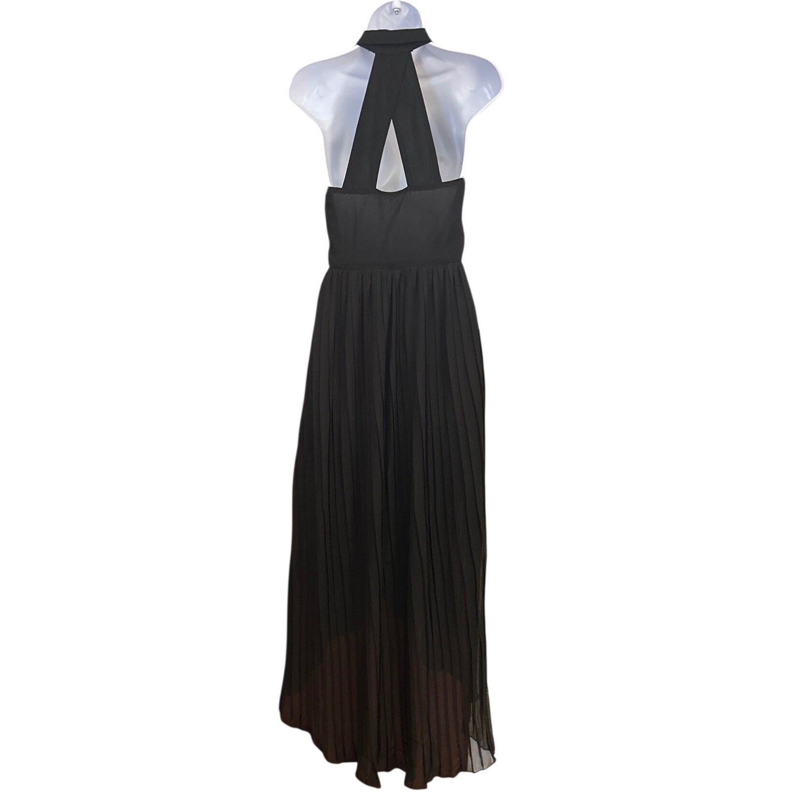 Akira Chicago Black Halter Maxi Dress Button Front Y2K Minimal Classic City Chic