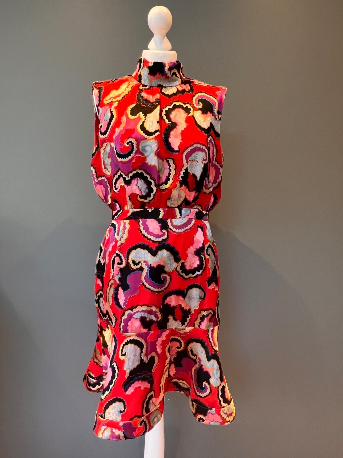 Saloni Silk Blend Abstract Print Dress UK 14 Occasion Midi Party Weddin