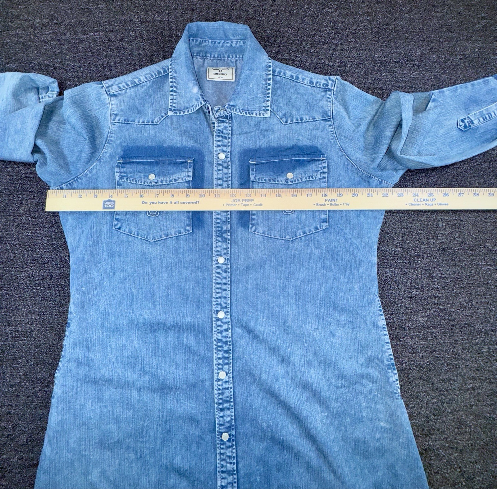 Kimes Ranch Sundowner Snap Western Indigo Denim Dress Large Stretch