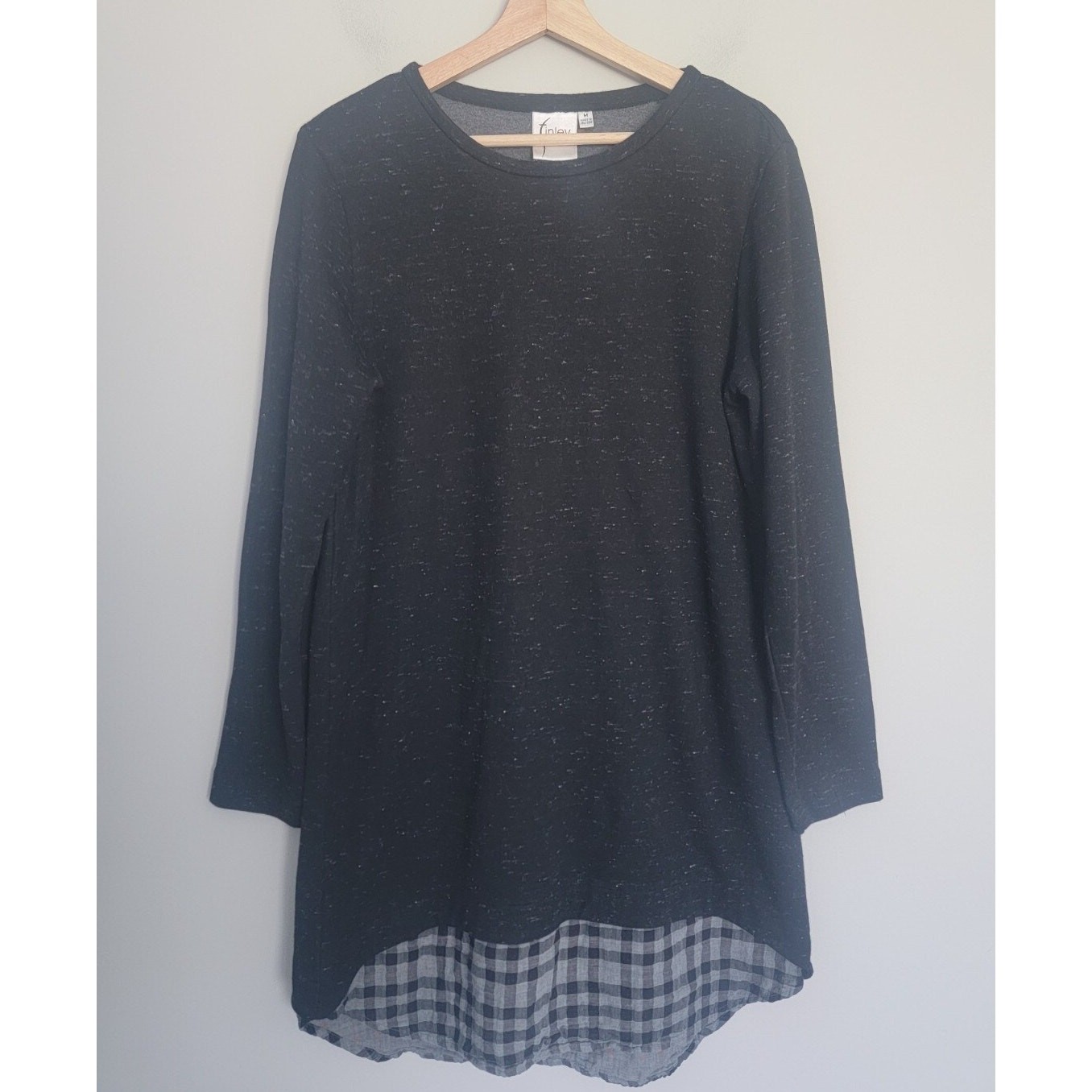 Finley Womens M Tunic Sweatshirt Dress Plaid Tiered Hem Long Sleeve Black
