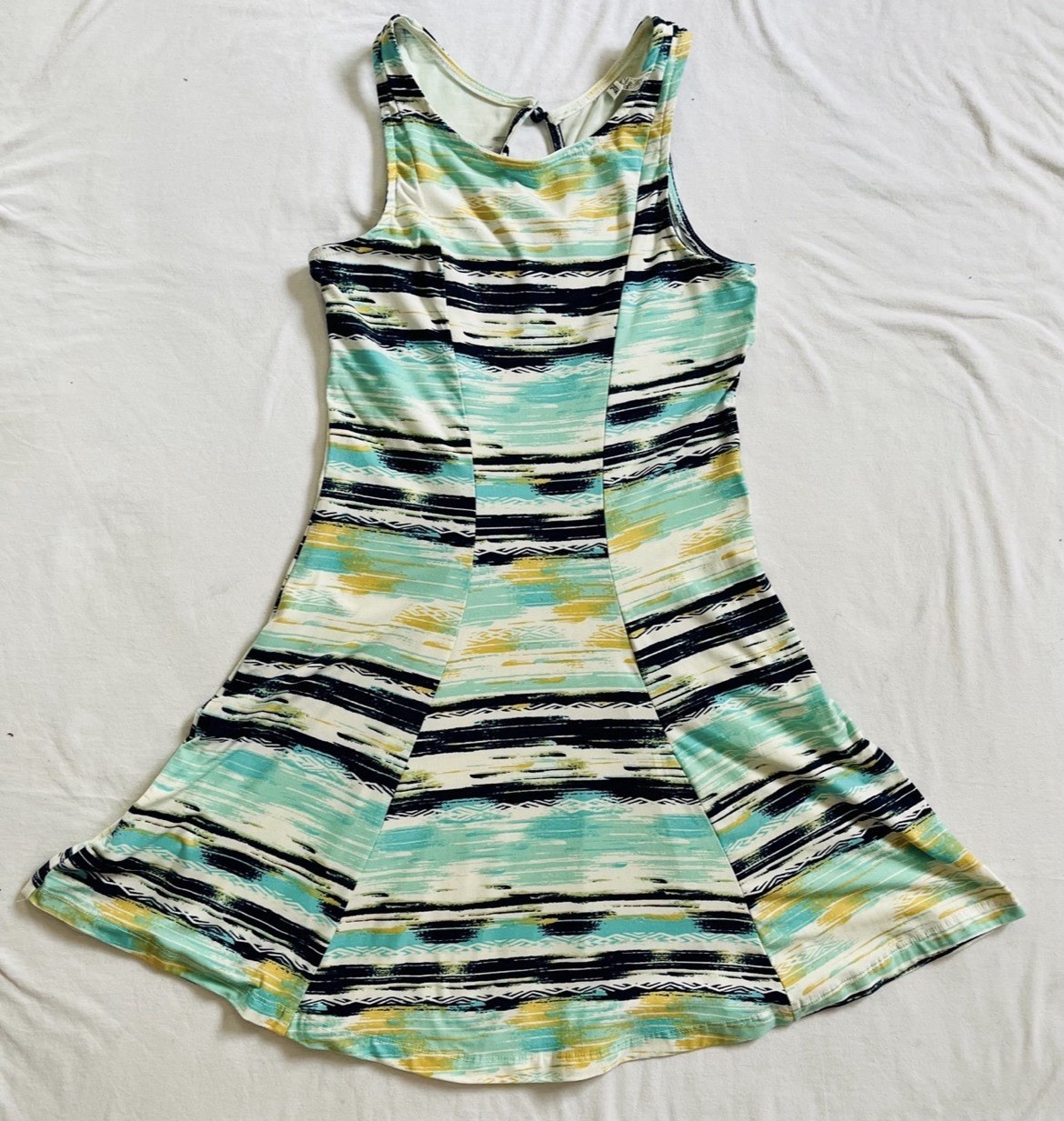 MUDD sleeveless fit and flare mini dress, Juniors Small/teal, Blue, Beige,white