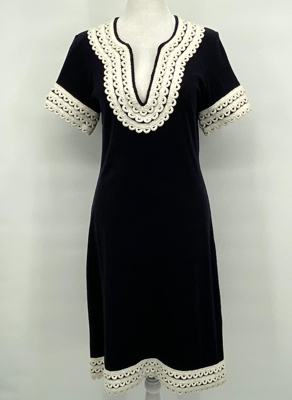 Tory Burch Dress Womens Small Navy Cream Crochet Trim Cover Up Cruise Resort
