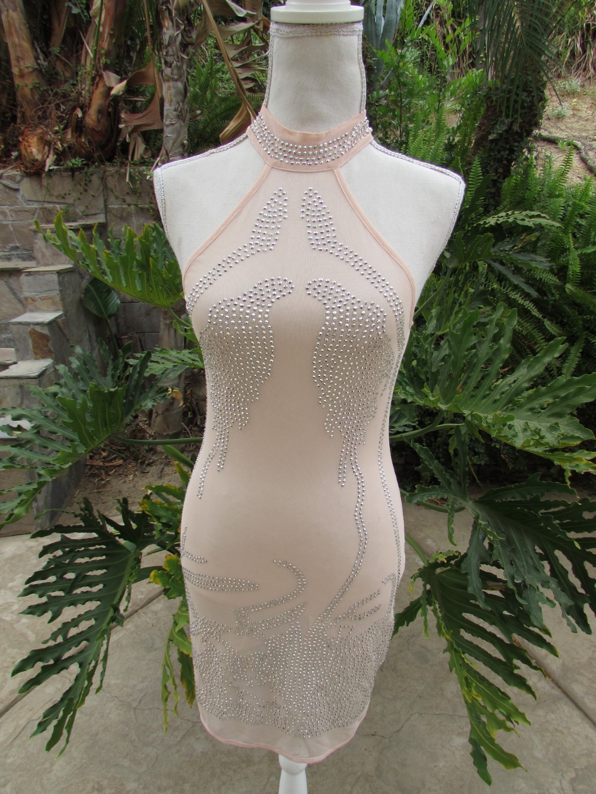 Sleeveless Sheath Sheer Mesh Embellished Rhines Mini Dress Pink Unbranded Size M