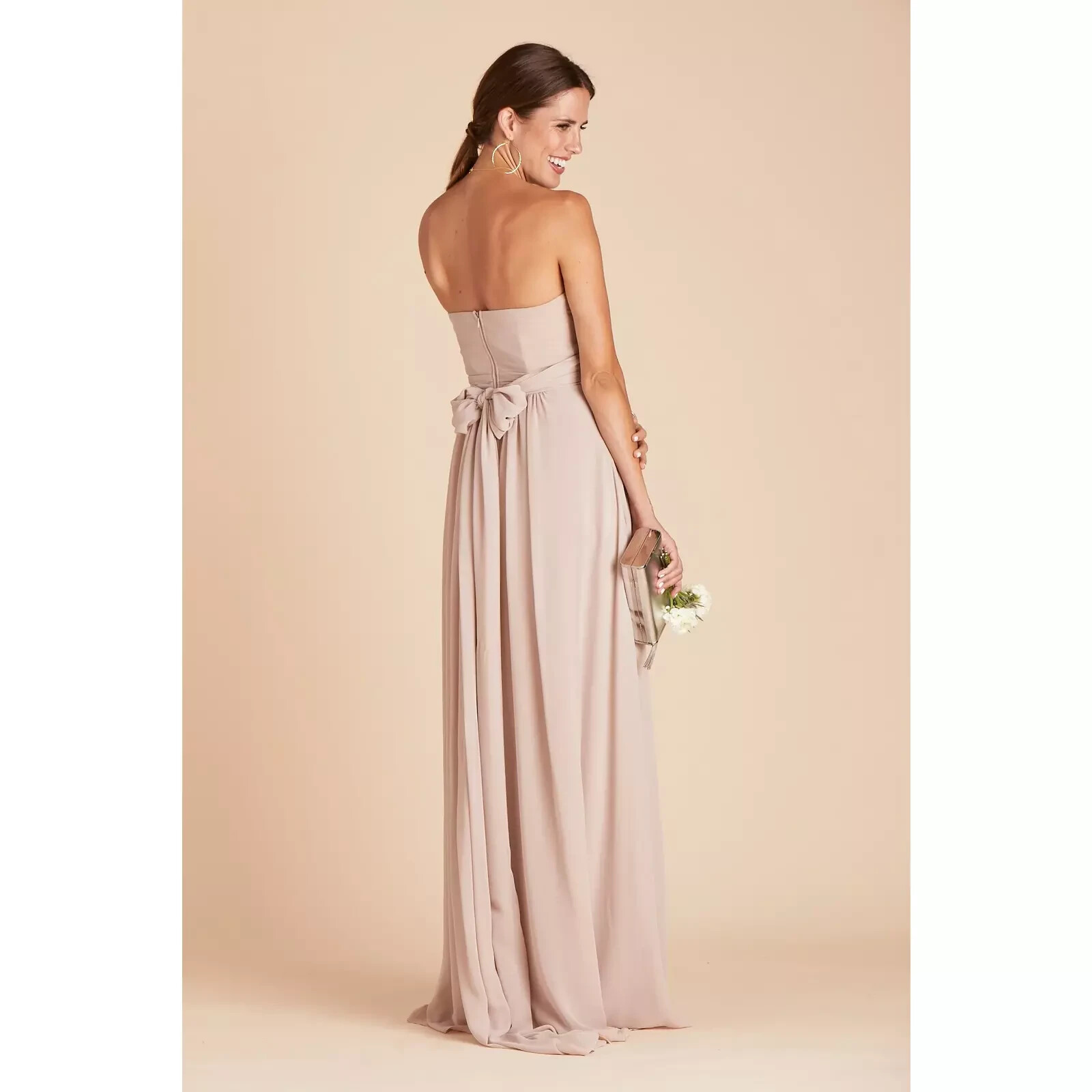 Birdy Grey Size Large Multi Style Strapless Tie Waist Gown Dusty Pink Blush