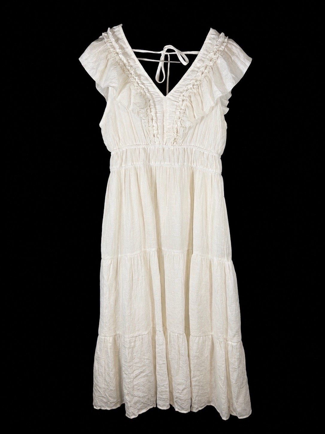 Indigo Rose Ivory Boho Maxi Dress Large Ruffle Tiered Cottagecore Wedding
