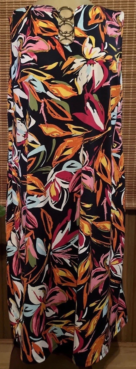 Pullover Floral Multi Color Sleeveless Slip On Silky Summer Dress Size XL