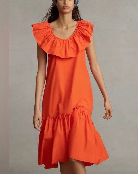 Anthropologie Whit Two Orange Ruffle Dress XS Resort Beach Colorful