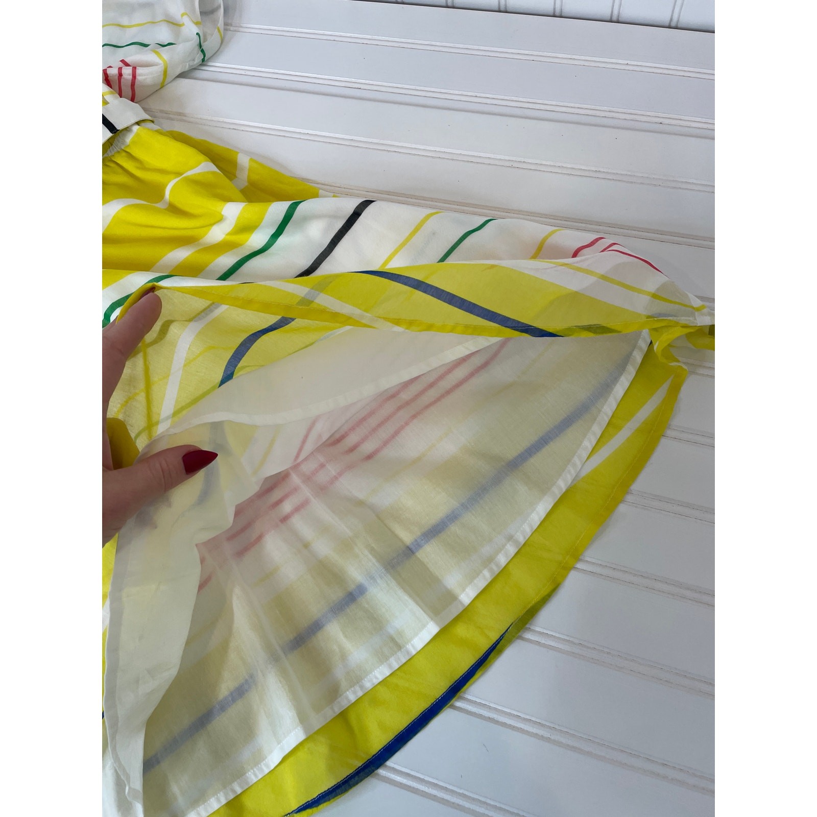 Presley Skye Sloane Belted Silk Blend Stripe Dress Mini Yellow White Pink Size L