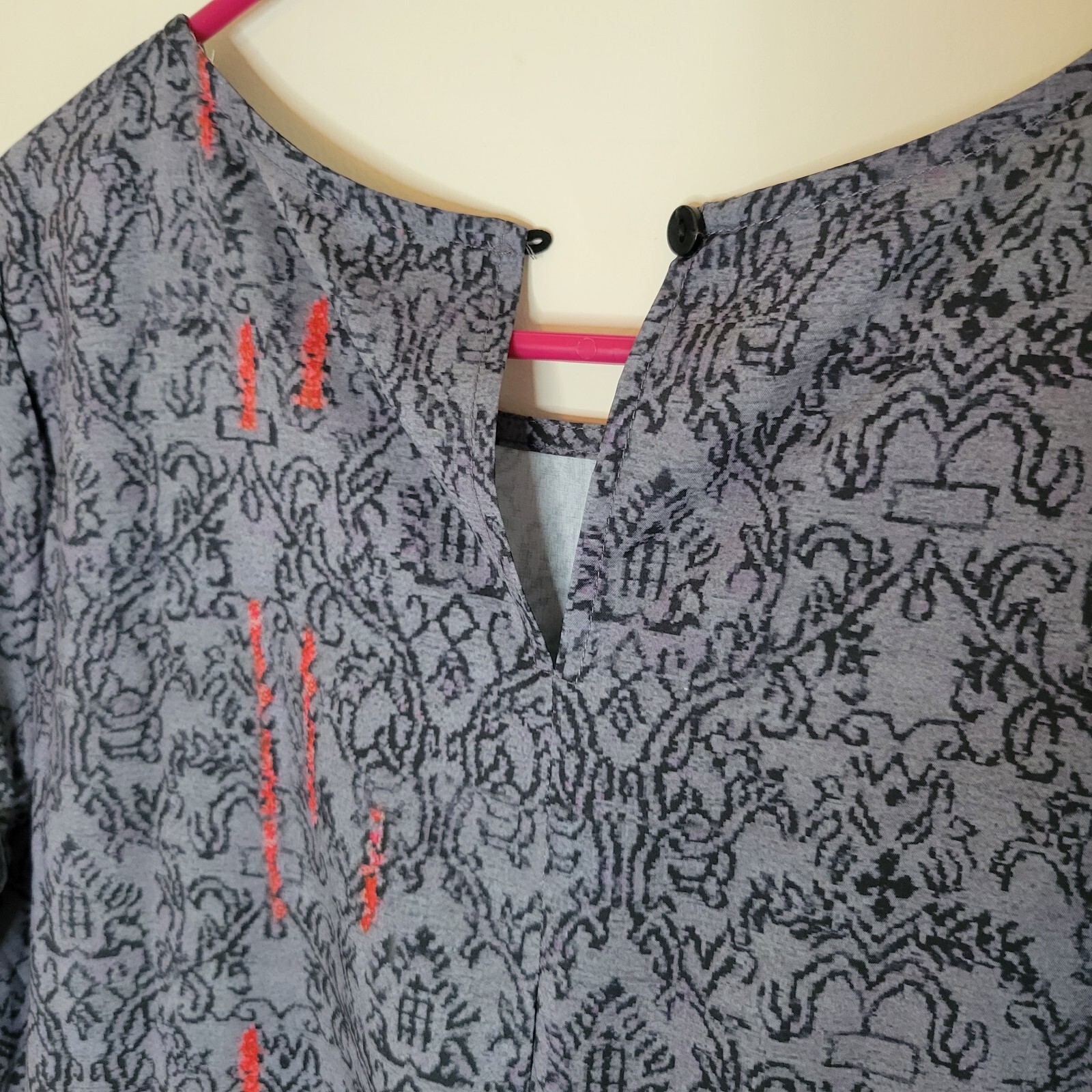 Lsoru Gray and Rustic Red Short Sleeve Midi Dress