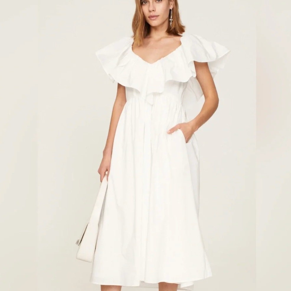 Adam Lippes White Midi Dress SIZE 4 Cottage Cotton Sundress Party Designer $430