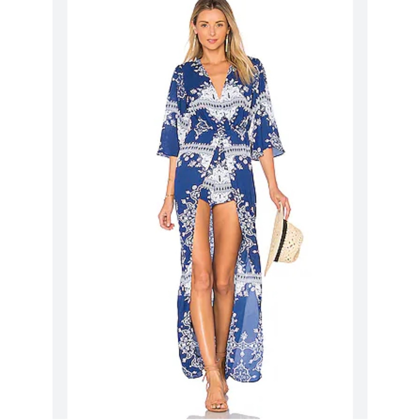 Lovers + Friends Womens Ashton Romper Dress Size Small Blue Vacation Resortwear