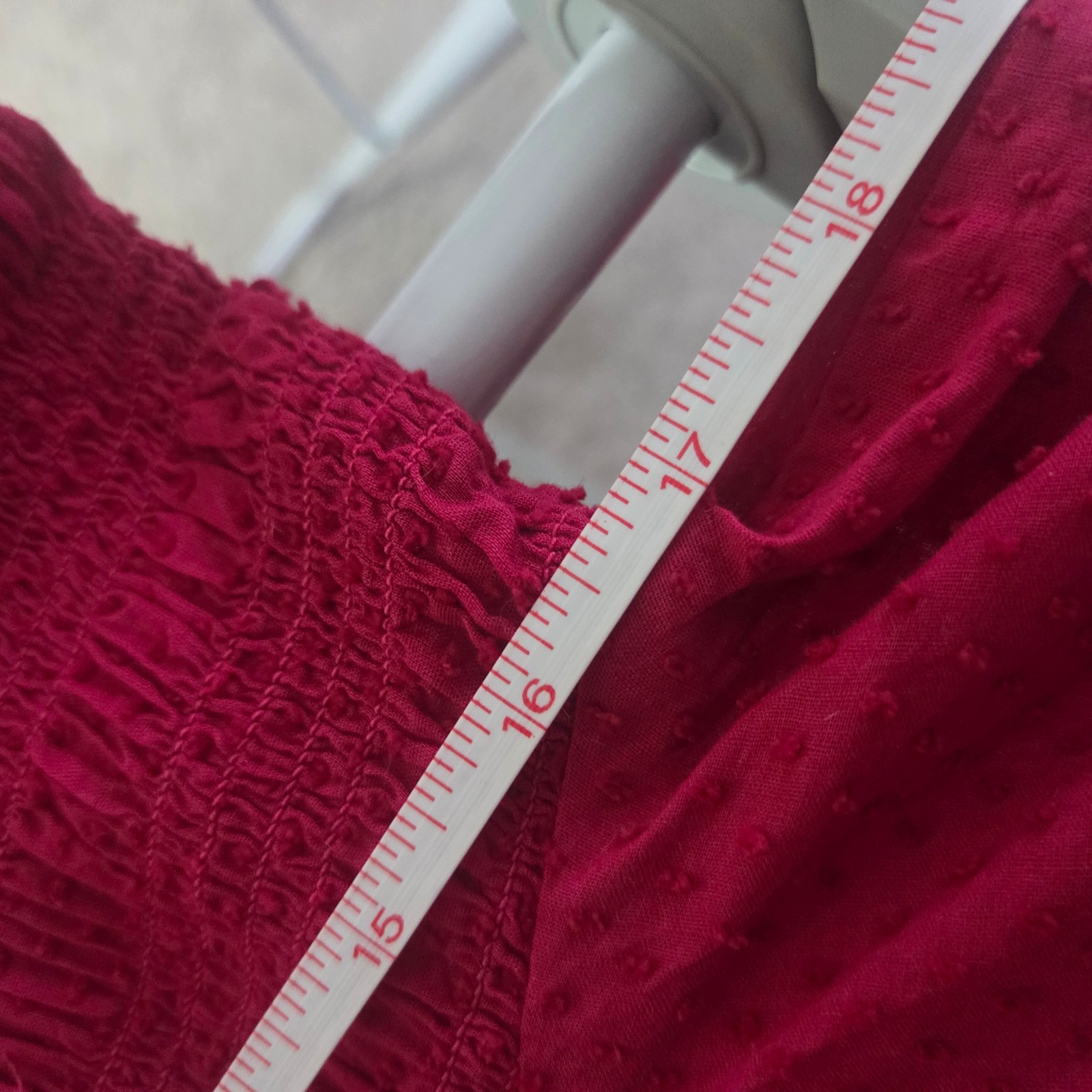 J. Crew Smocked Clip Dot Long Puff Sleeve Mini Dress Red Raspberry Size L