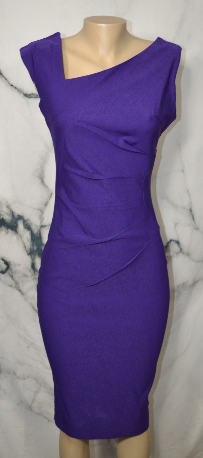 MUXXN BOUTIQUE NEW NWT Blue Asymmetrical V Neck Slight Cap Sleeve Dress Large