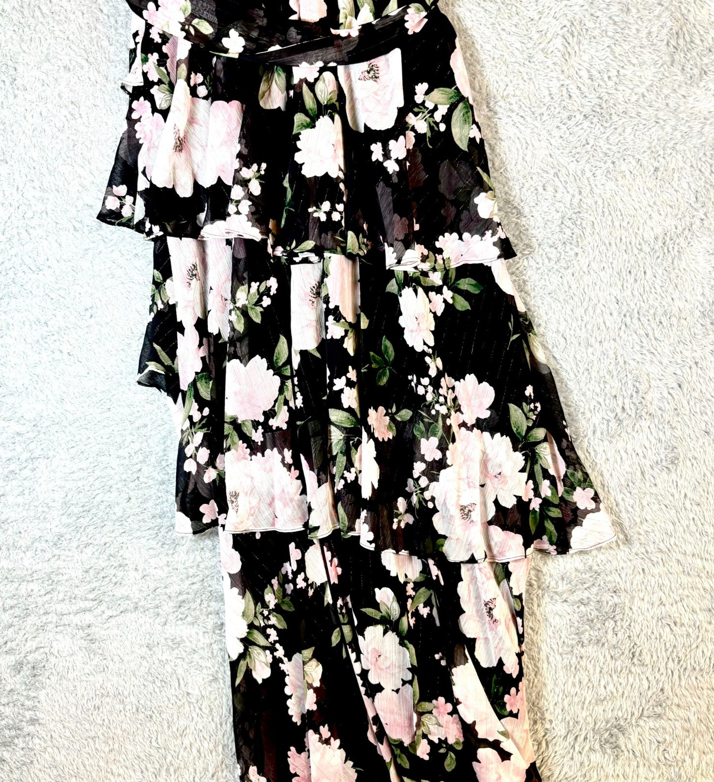 SLNY Women’s Multicolor Floral Printed Tie-waist Chiffon Maxi Dress Size 14