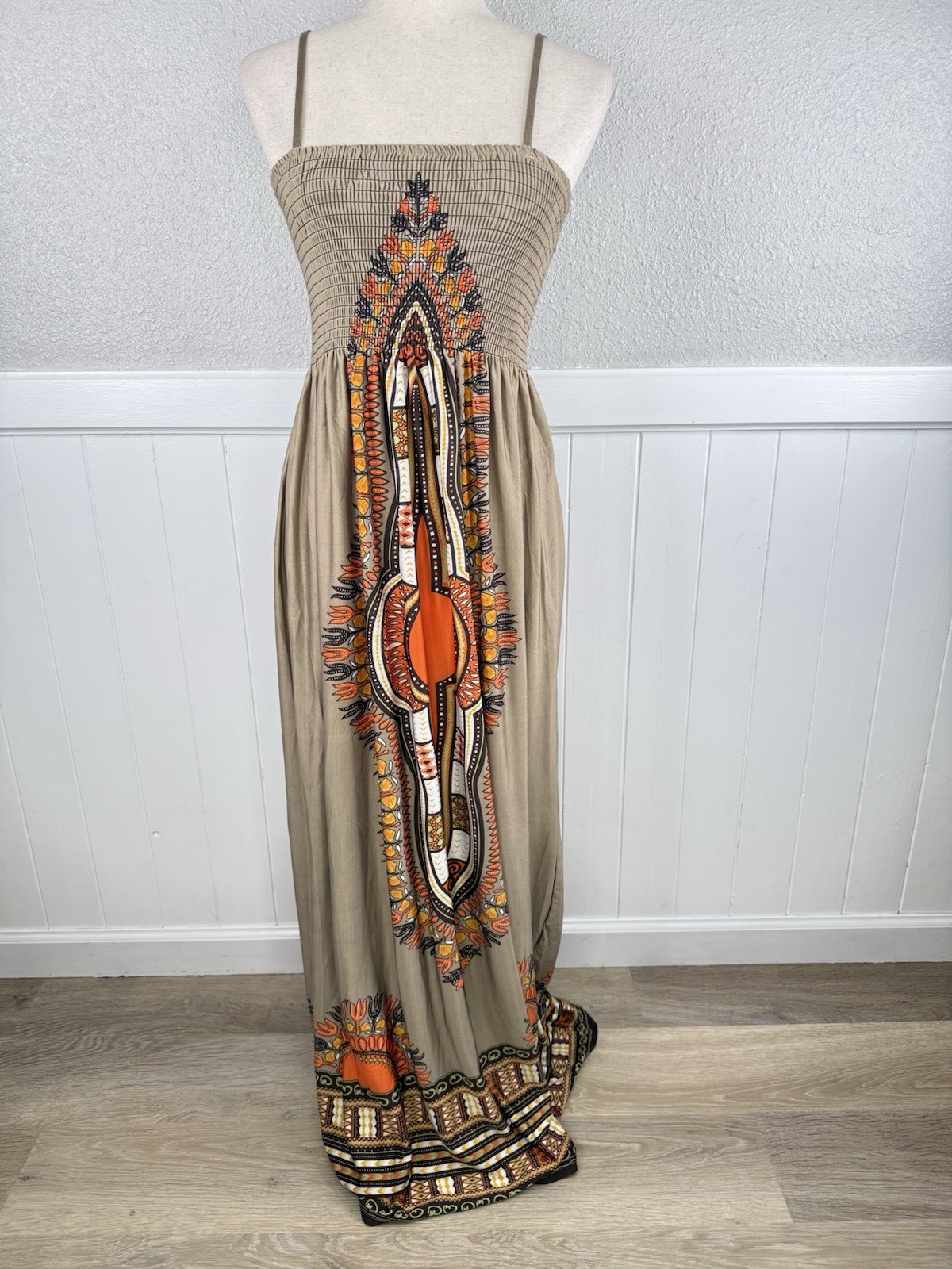 Festival Tribal Dress Womens Small Smocked Stretch 70s Vibes Boho Dashiki