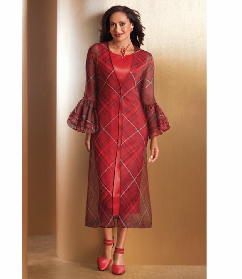 24W PLUS Midnight Velvet Red Formal Church Francynne Ruffle Sleeve Jacket Dress