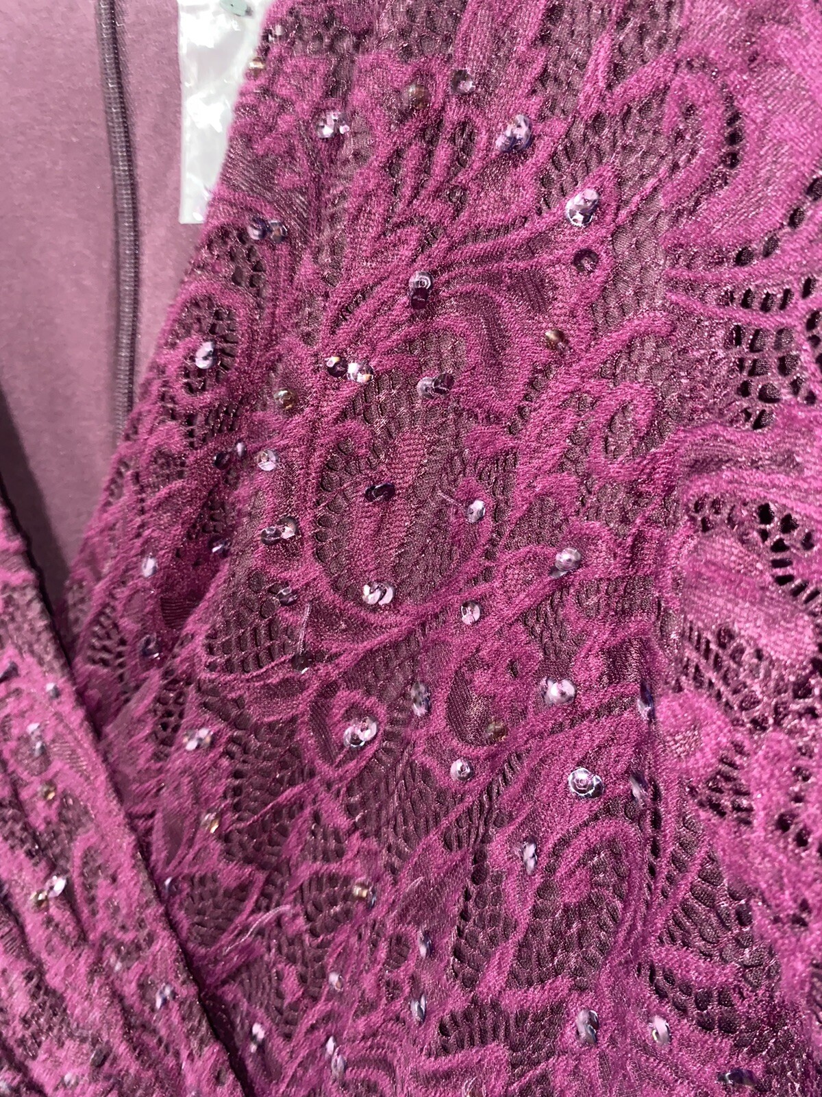 NWT Adrianna Papell Floor Length Lace Dress w/ Draped Skirt, Eggplant, sz 14