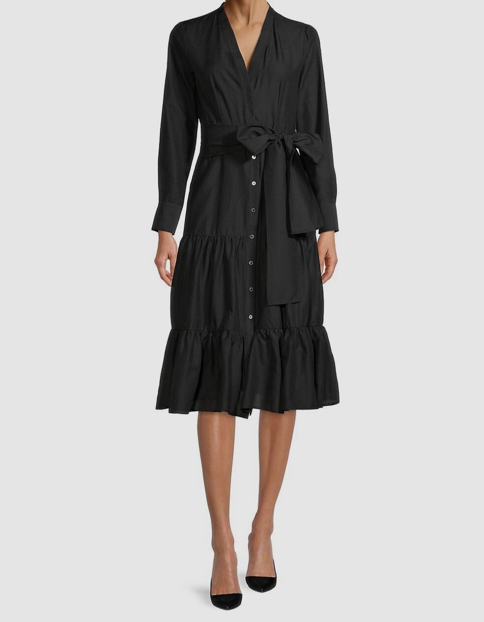 $449 Kobi Halperin Women’s Black Cotton Becca Wrap Ruffled Tier Dress Size XL