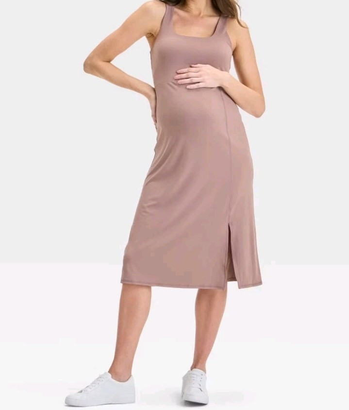 🥥 Isabel Maternity by Ingrid & Isabel Slit Active Midi Dress Size S🆕️