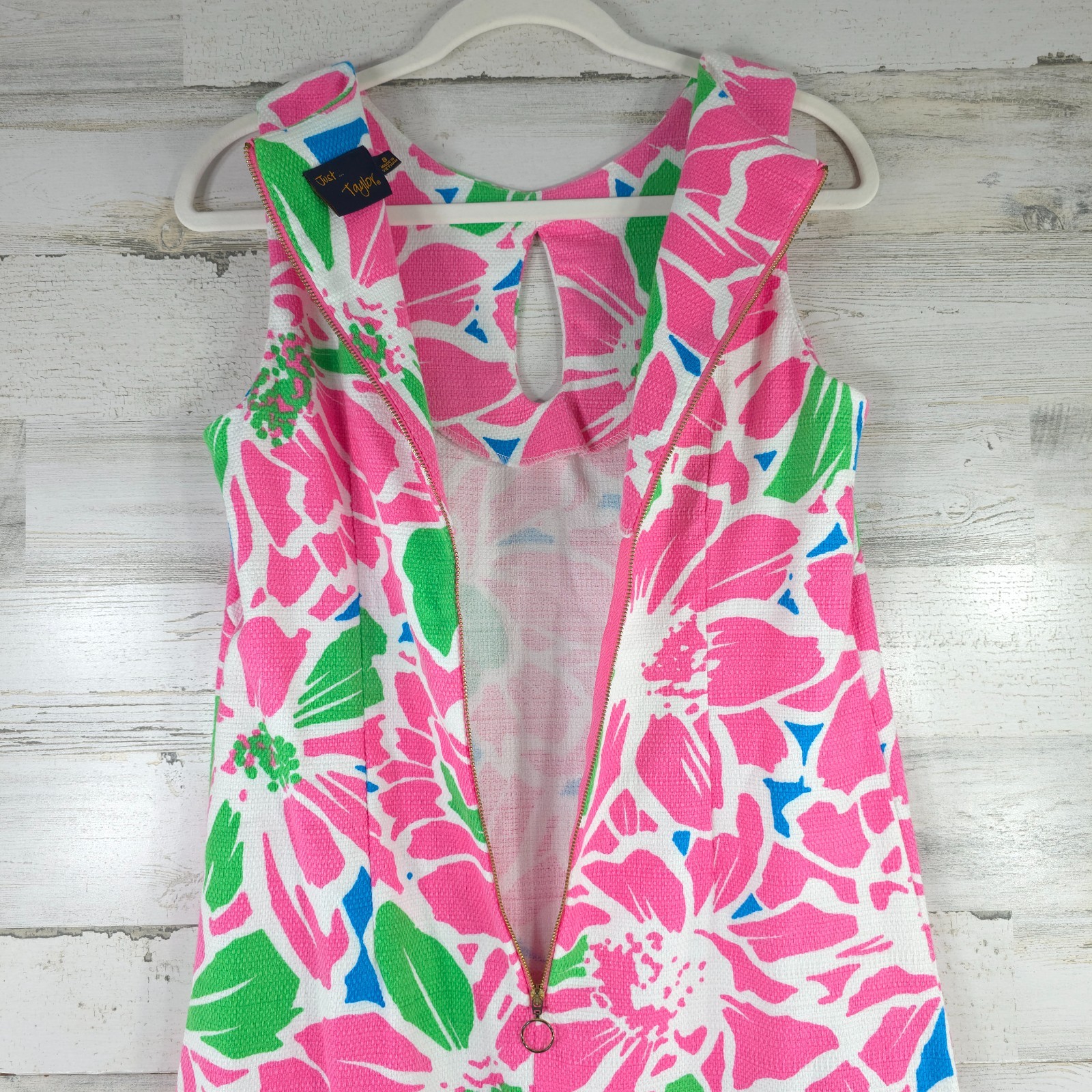 JUST TAYLOR PINK FLORAL PRINT SHIFT MINI DRESS WOMEN’S SIZE 8 SLEEVELESS STRETCH