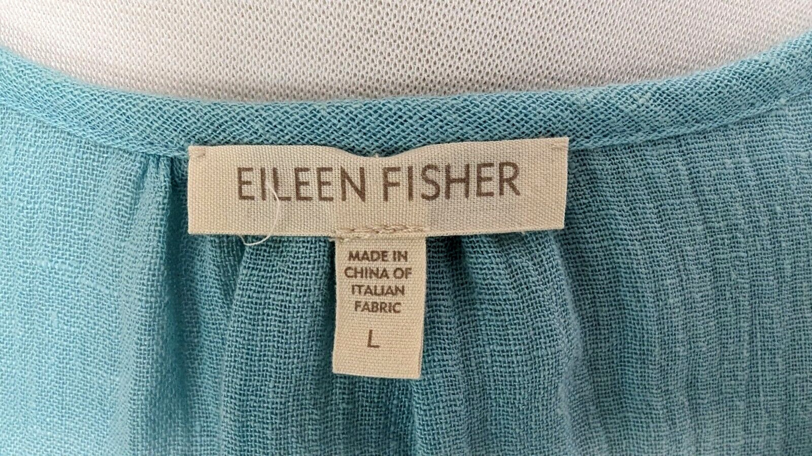 EILEEN FISHER 100% ITALIAN Linen AQUA Sleeveless A-Line Dress Tie Front L VEUC!*