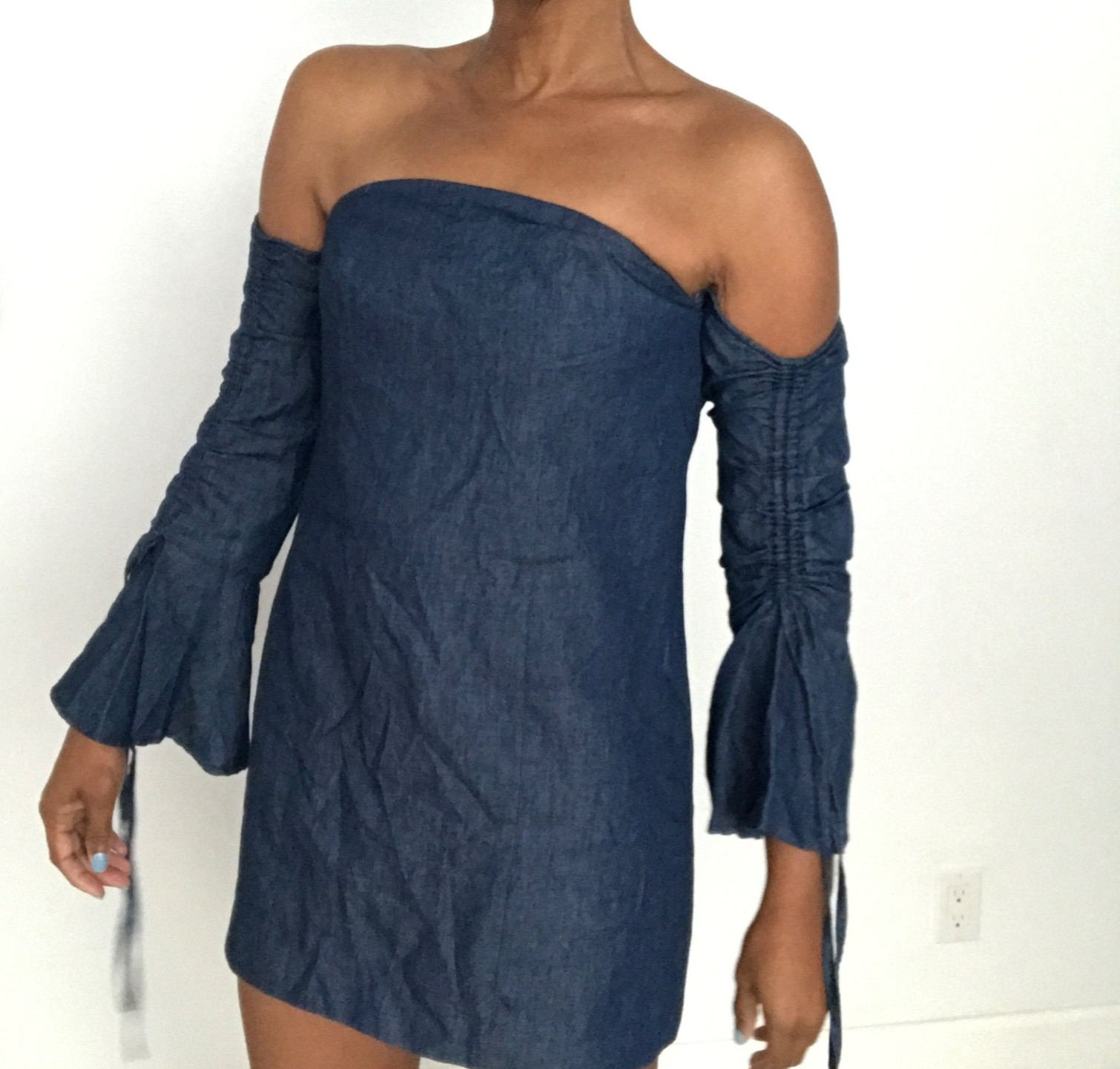 C/MEO COLLECTIVE Blue Dress Small Womens Off Shoulder Twee