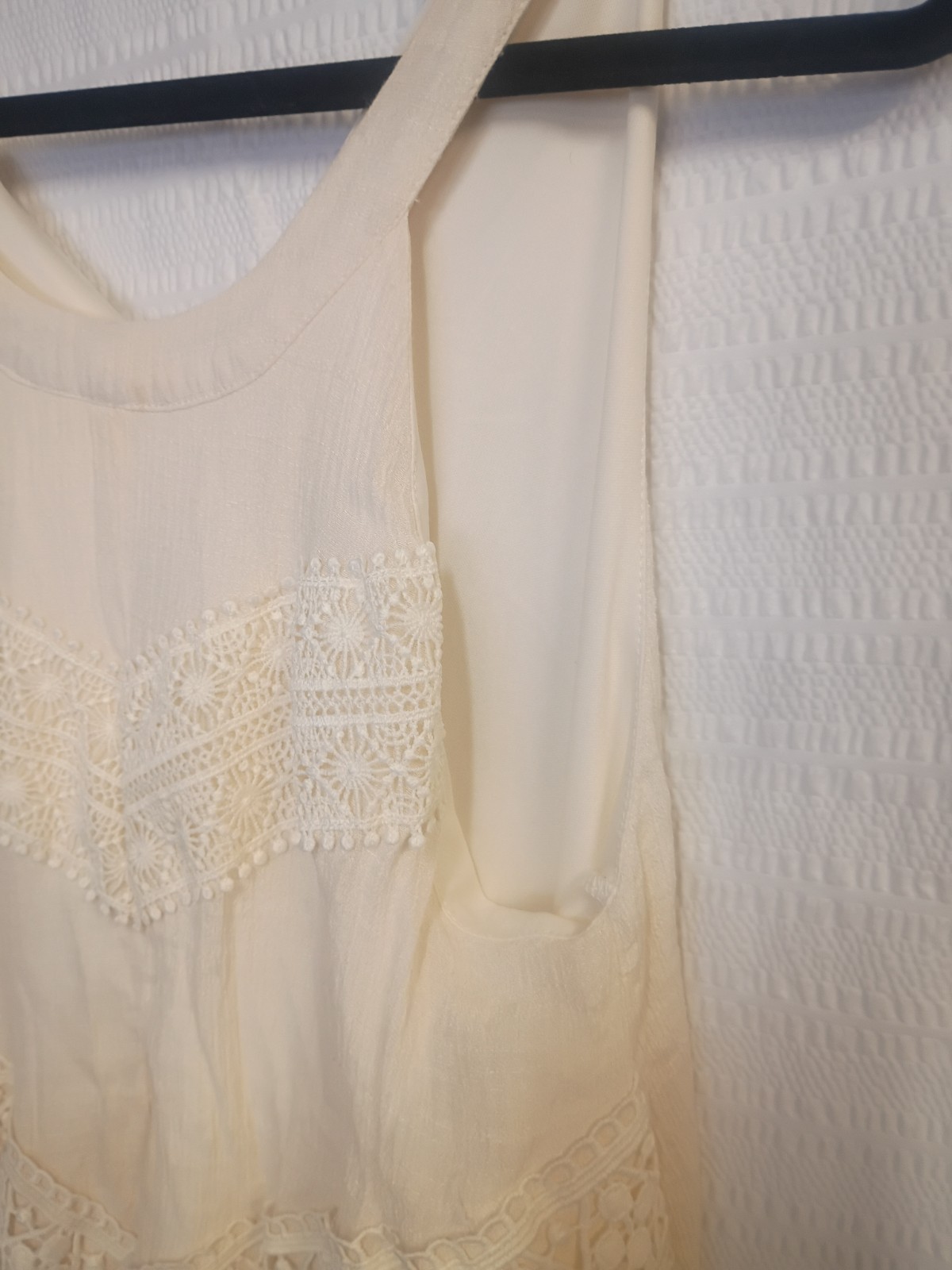 Rebellion Ivory Shift Dress S V-Neck Sleeveless Lace Embroidered Button